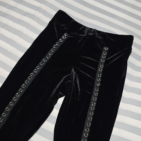 Midnight Hour Pants - Midnight Hour Black Velvet Pants with Grommet Accents